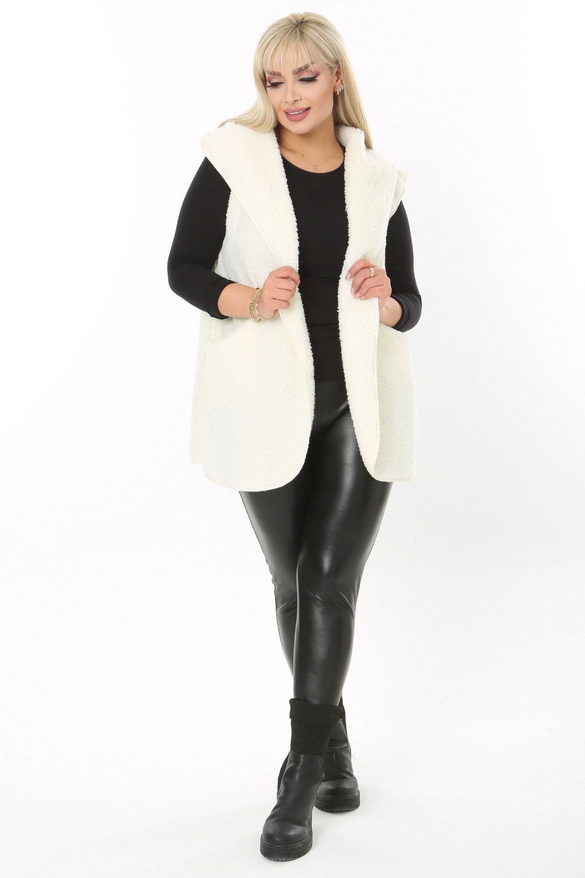 White faux fur vest plus size hotsell