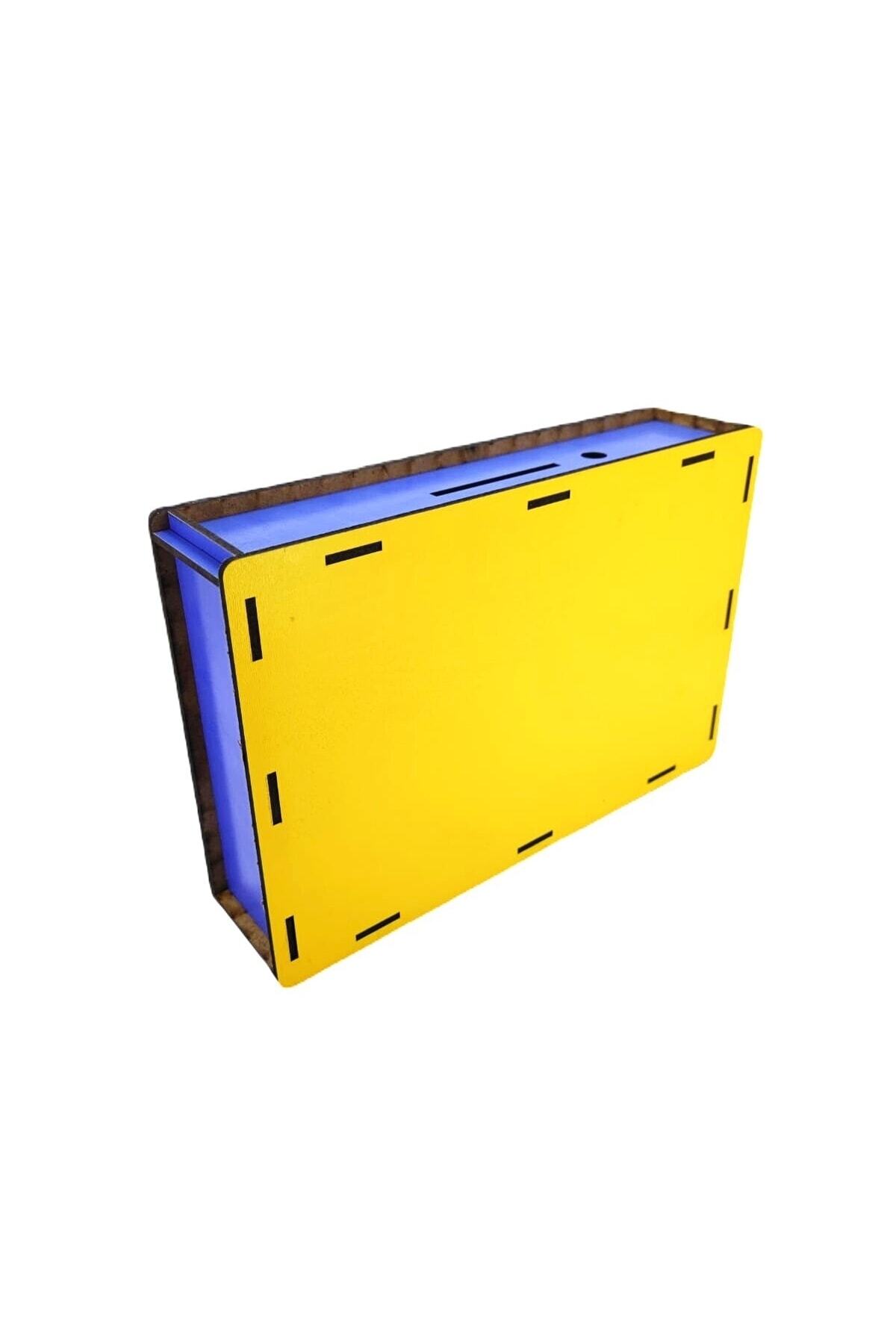 Parabox Sarı Lacivert Hedefli Para Biriktirme Kumbarası 2.000 Hedefli Ahşap Para Kutusu