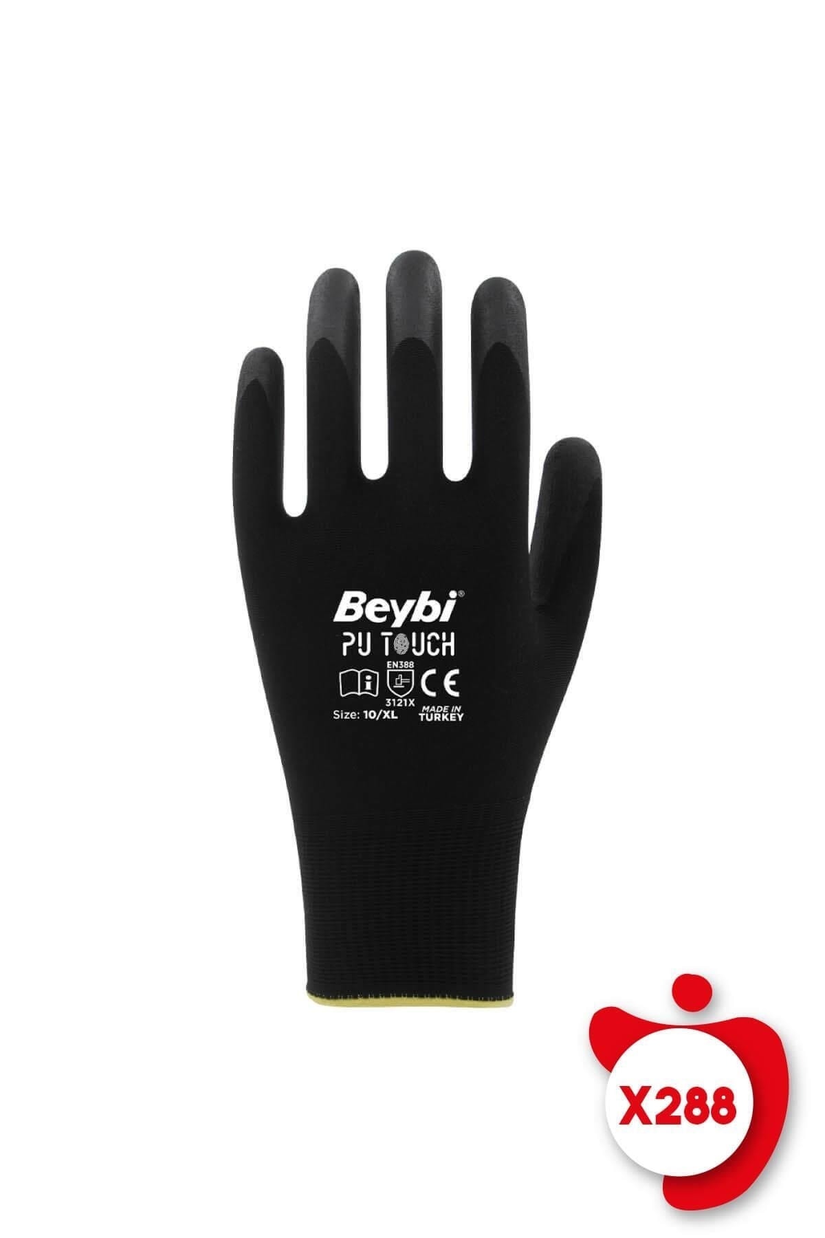Beybi Pu Touch Siyah Poliüretan Kaplı Polyester Örme Nitril Iş Eldiveni 10 Beden 288 Çift