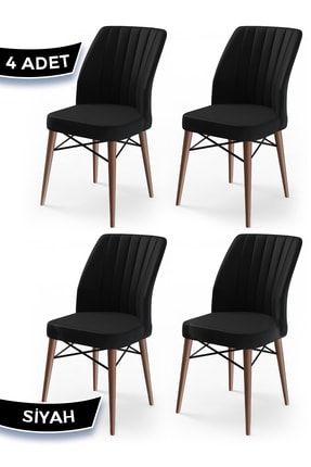 Flex Serisi, Siyah Sandalye, Ceviz Gürgen Ayaklı 1.sınıf 4 Adet Sandalye FLEXCEVİZ4