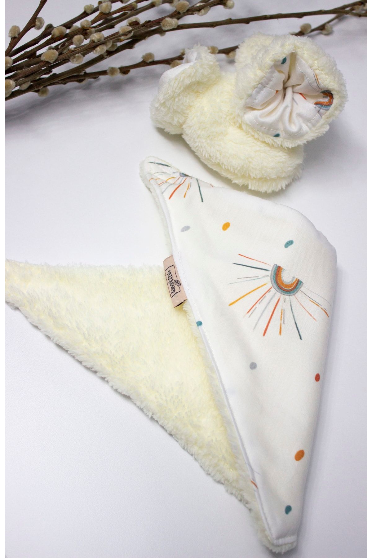 MELL'S BABY Organik Pamuk 2'li Set Bebek Mama / Salya Önlük Yakalık / Bebek Eldiveni / Yenidoğan SN12036