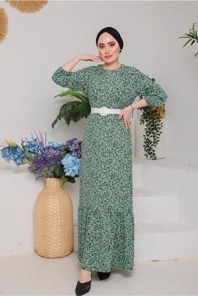 Kadın Yeşil Çıtır Desen Elbise 6232 22YELBTR6232