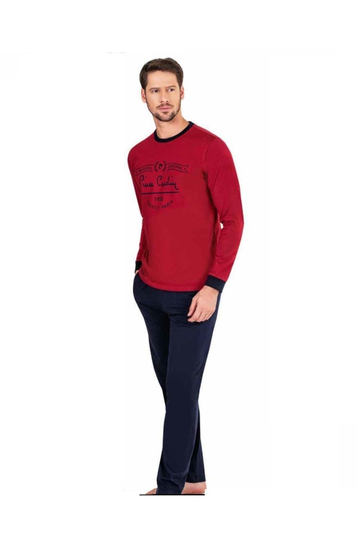 ست پیژامه قرمز مردانه لباس خواب آستین بلند 6005 Pierre Cardin