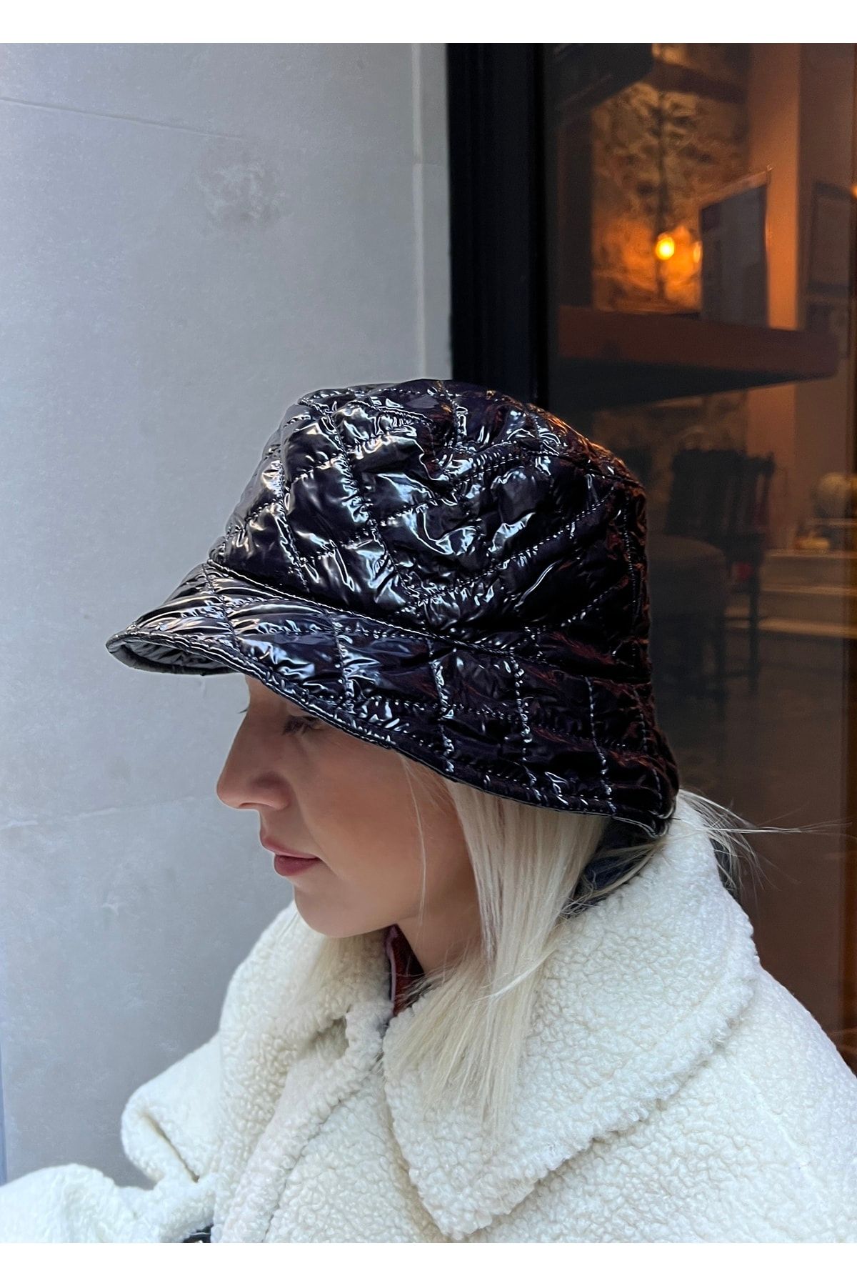 Black vinyl bucket hat top