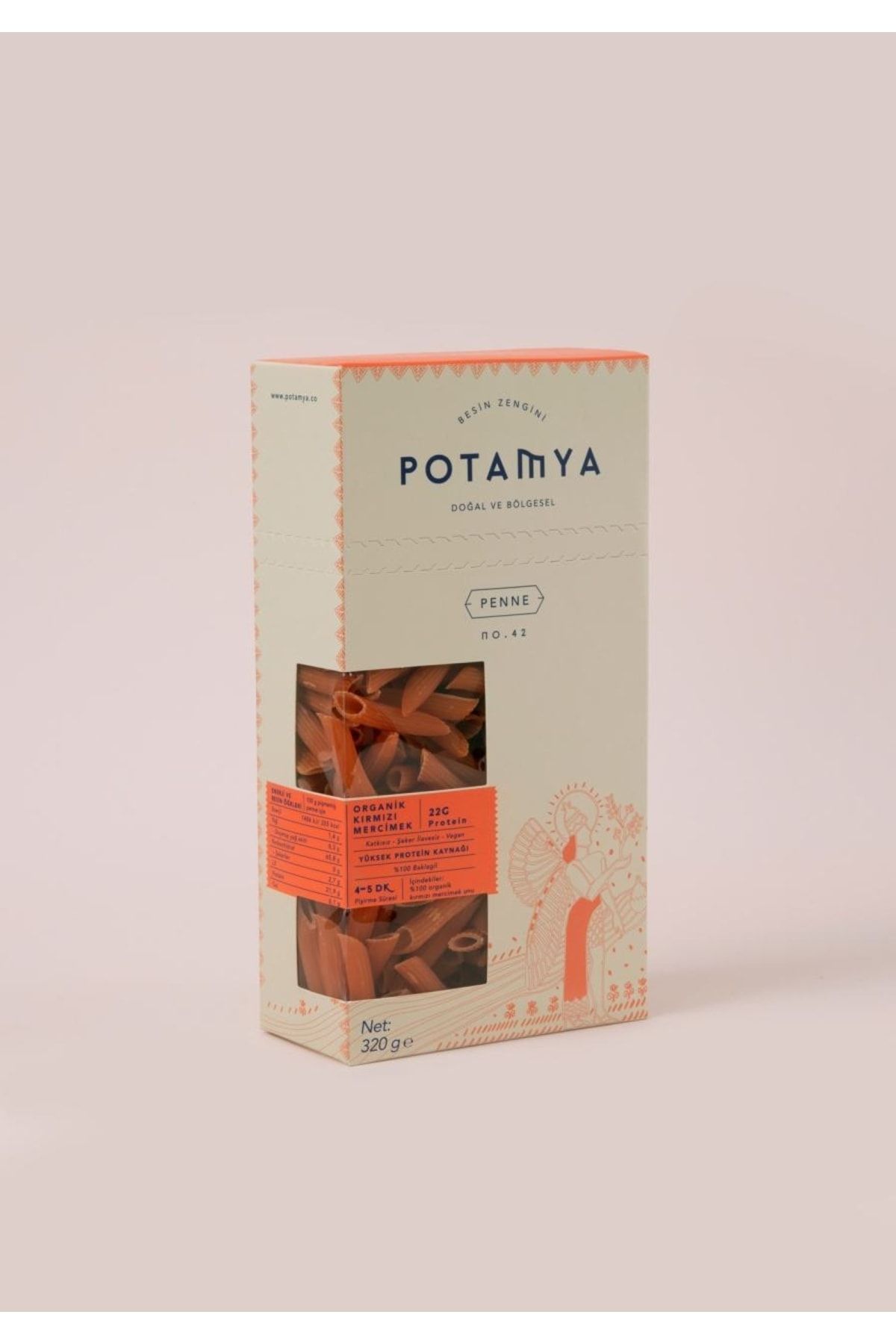 Organik Kırmızı Mercimek Penne Makarna 320 Gr
