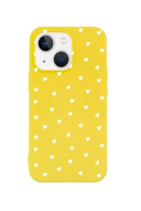 Iphone 13 Minik Kalpler Beyaz Tasarımlı Sarı Telefon Kılıfı BCIPH13MNKKLPBYZ