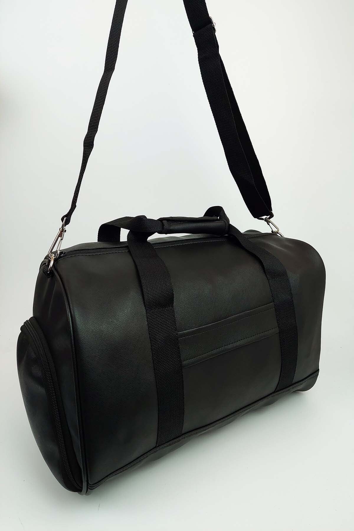 toxo  Siyah Unisex Deri Seyahat&fitness Bag&spor Çantası - Omuz & Askılı Yan Ayakkabı Bölmeli Spor Çantası - Görsel 4