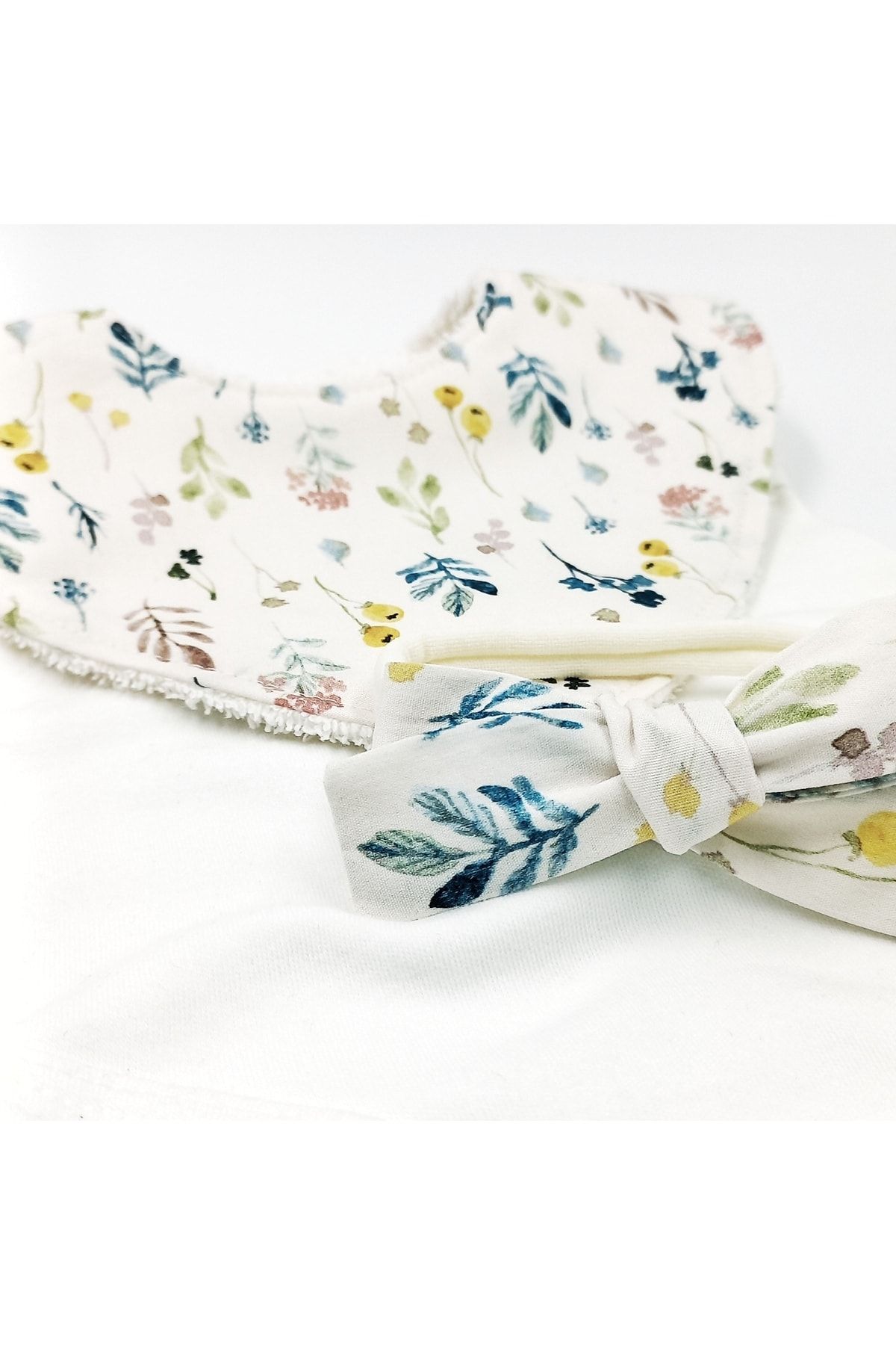 Le Petit Dodo Vintage Flowers Kız Bebek Pamuk Mama Önlüğü Ve Bebek Saç Bandı & Salya Önlüğü