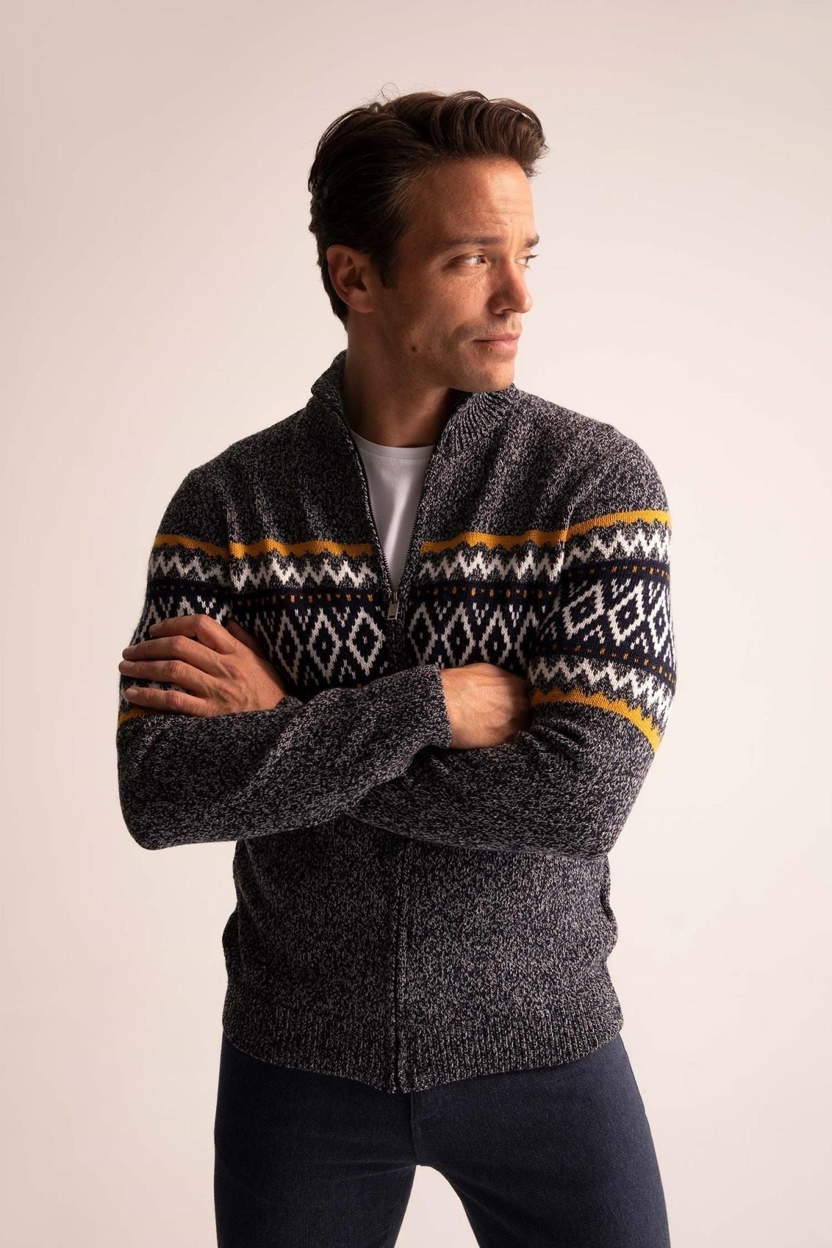 DeFacto-Regular Fit Half Turtleneck Cardigan 3