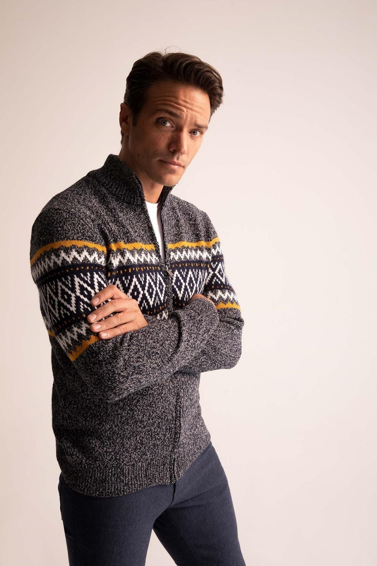 DeFacto-Regular Fit Half Turtleneck Cardigan 5