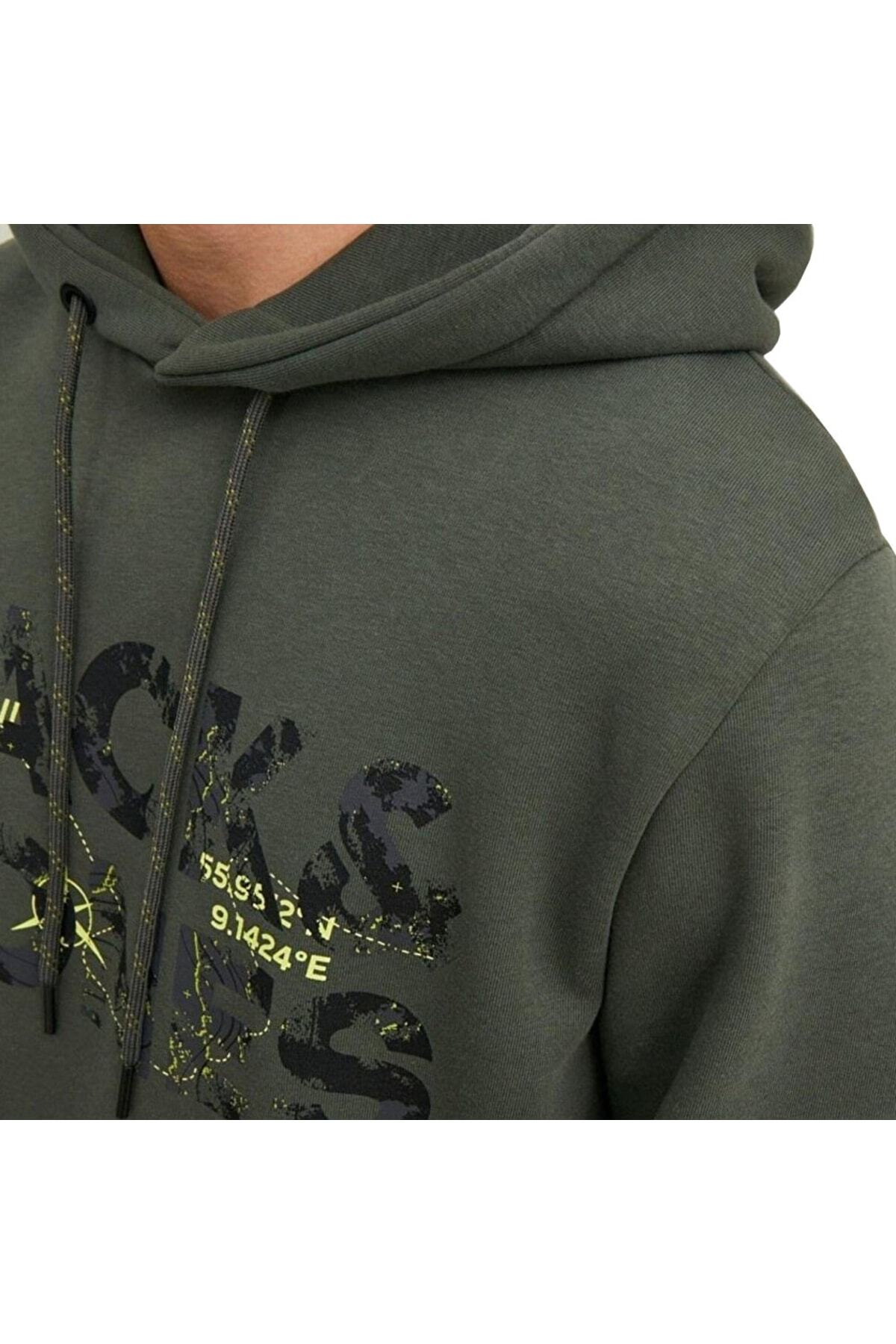 سویشرت مردانه سبز جک اند جونز | 12216242-Fores اورجینال - تصویر 3