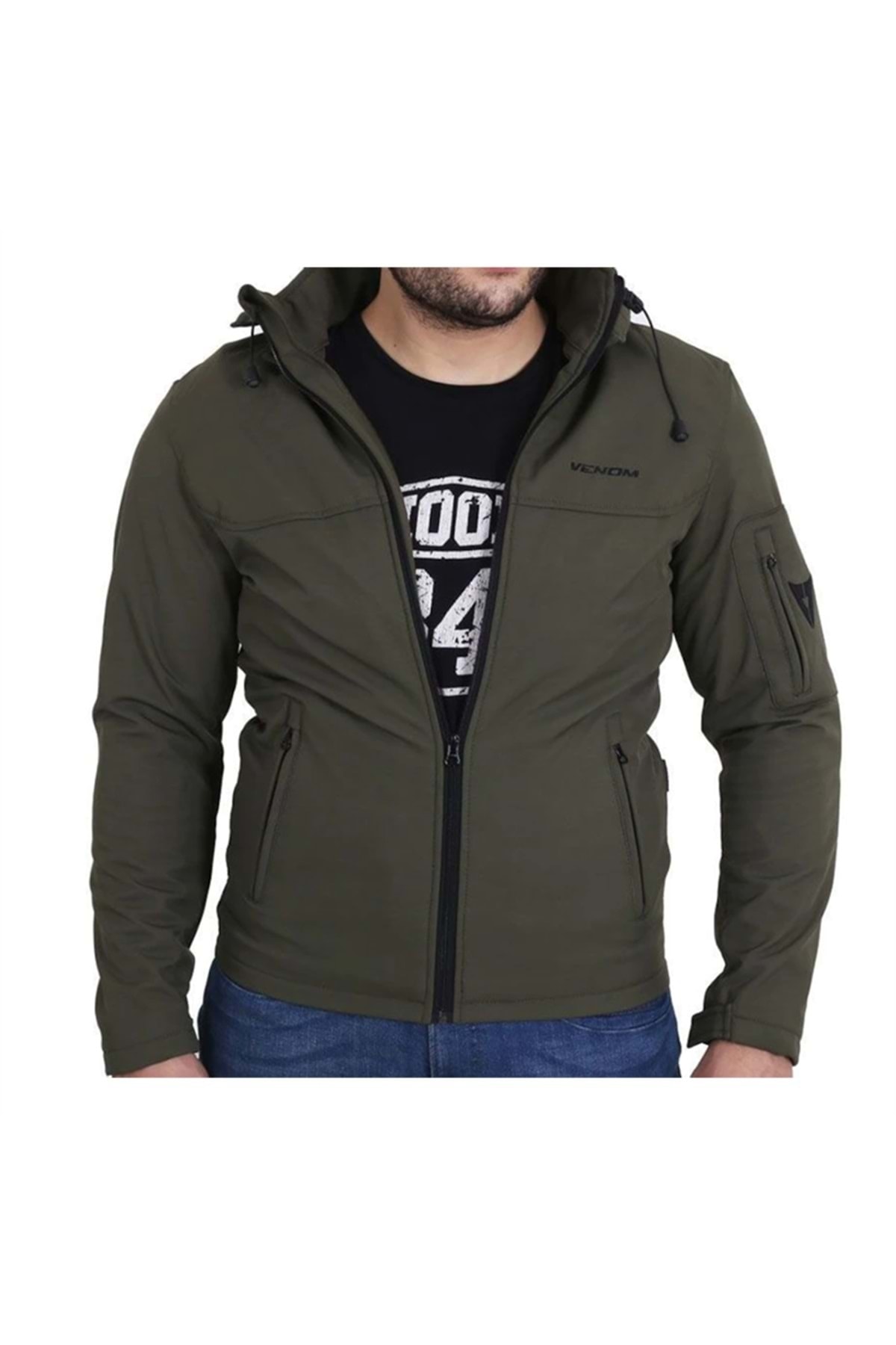 VENOM CEKET JAWS KAPŞONLU Korumalı Mont Kapşonlu Çıkarılabilir omuz, dirsek ve sırt korumaları HAKİ