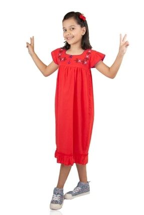 Şile Bezi Klasik Kız Çocuk Elbise Kırmızı Krmz 223.20