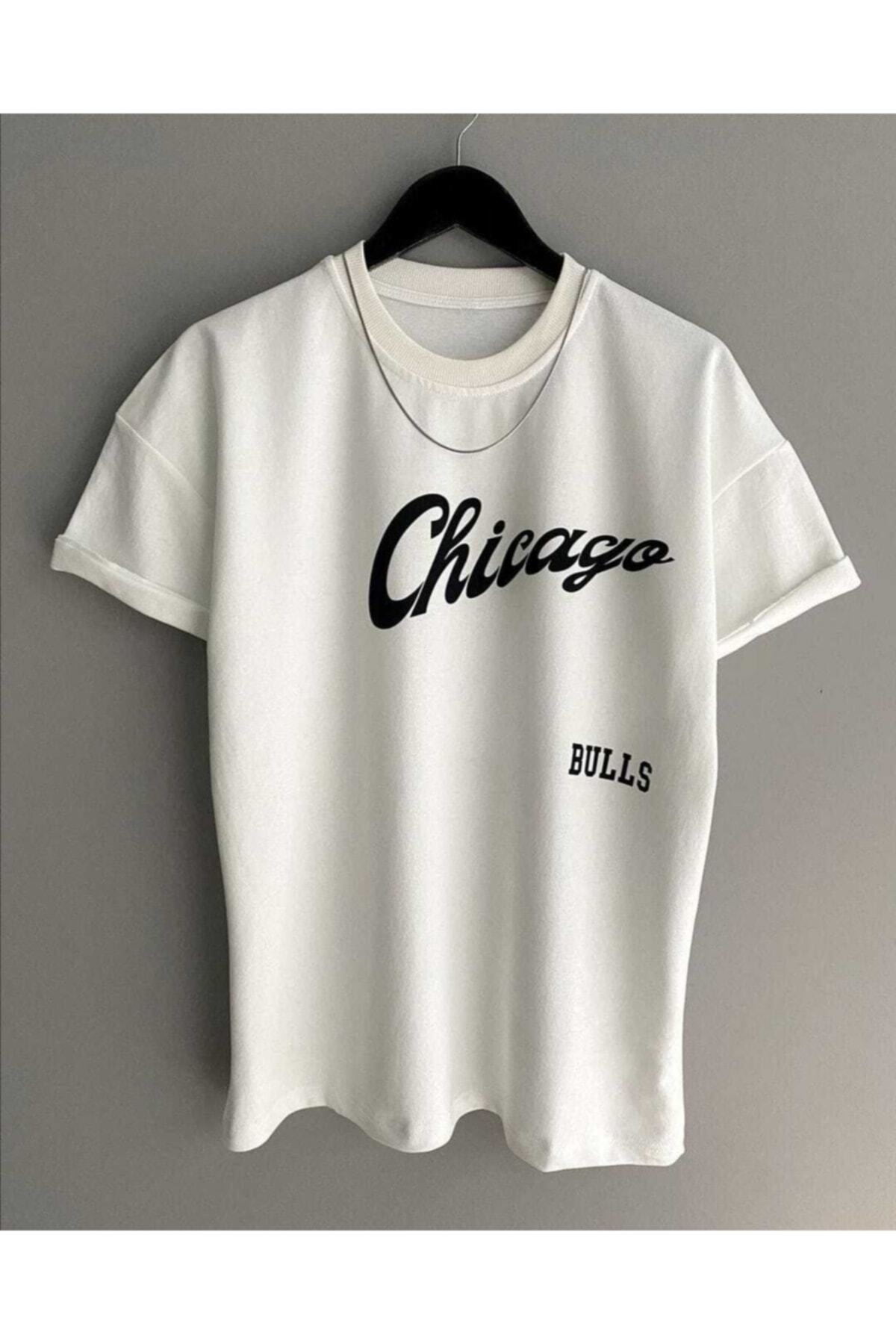 VELLOCE Unisex Chicago Özel Baskılı Oversize Penye T-shirt Tişört
