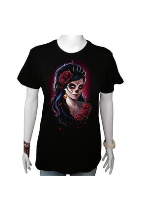 Kadın T-shirt Siyah Muertos' Baskılı MT22-UTKRS-0011-SYH