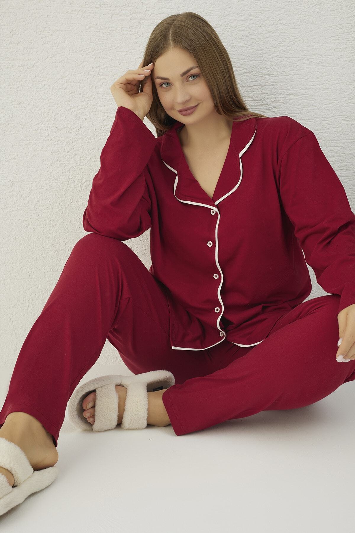 STRAWBERRY Battal Pamuklu Düğmeli Pijama Takım