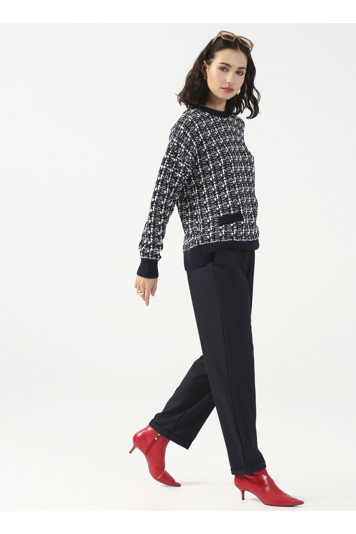 Comfort Elastic Waist Basic Women's Navy Blue Trousers Cm-dafne