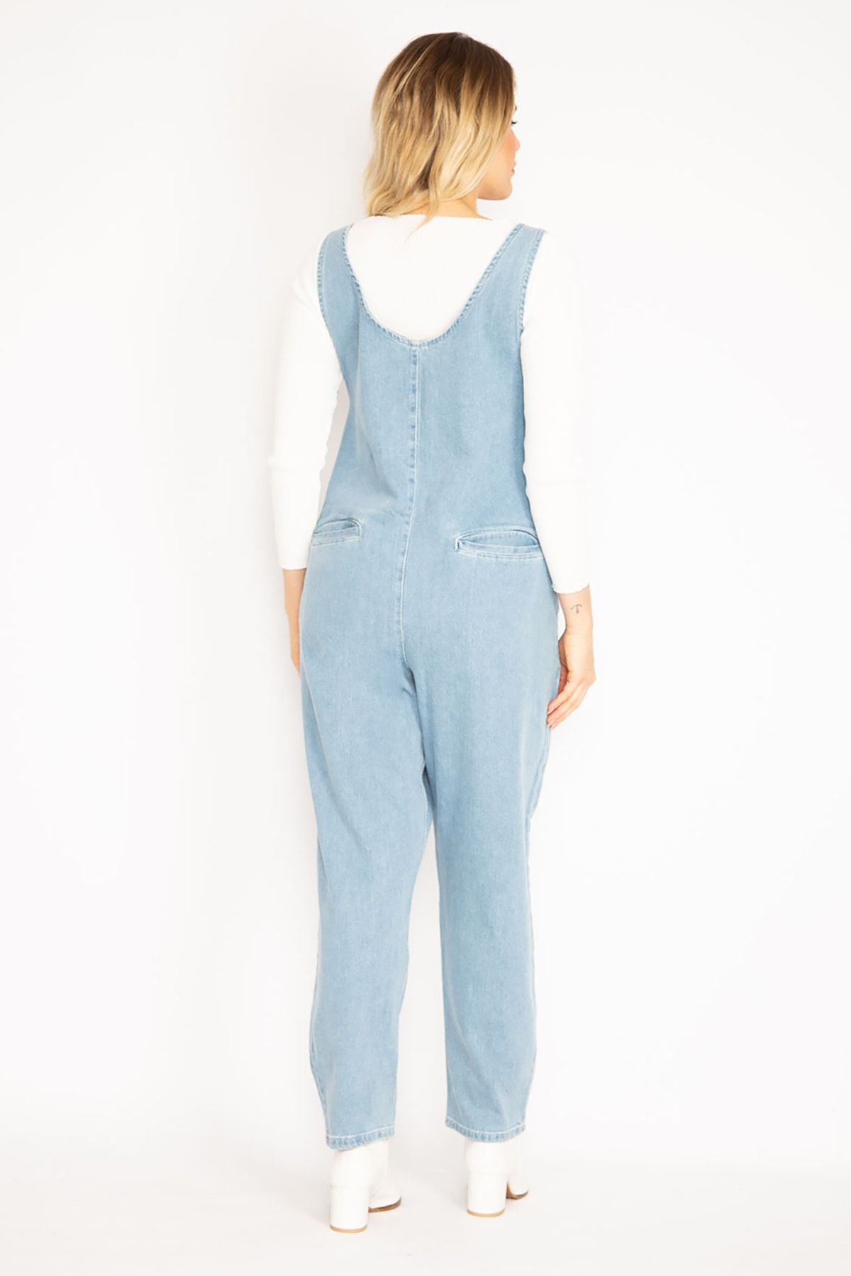 Kadın Mavi Cepli Kot Tulum 65n35148