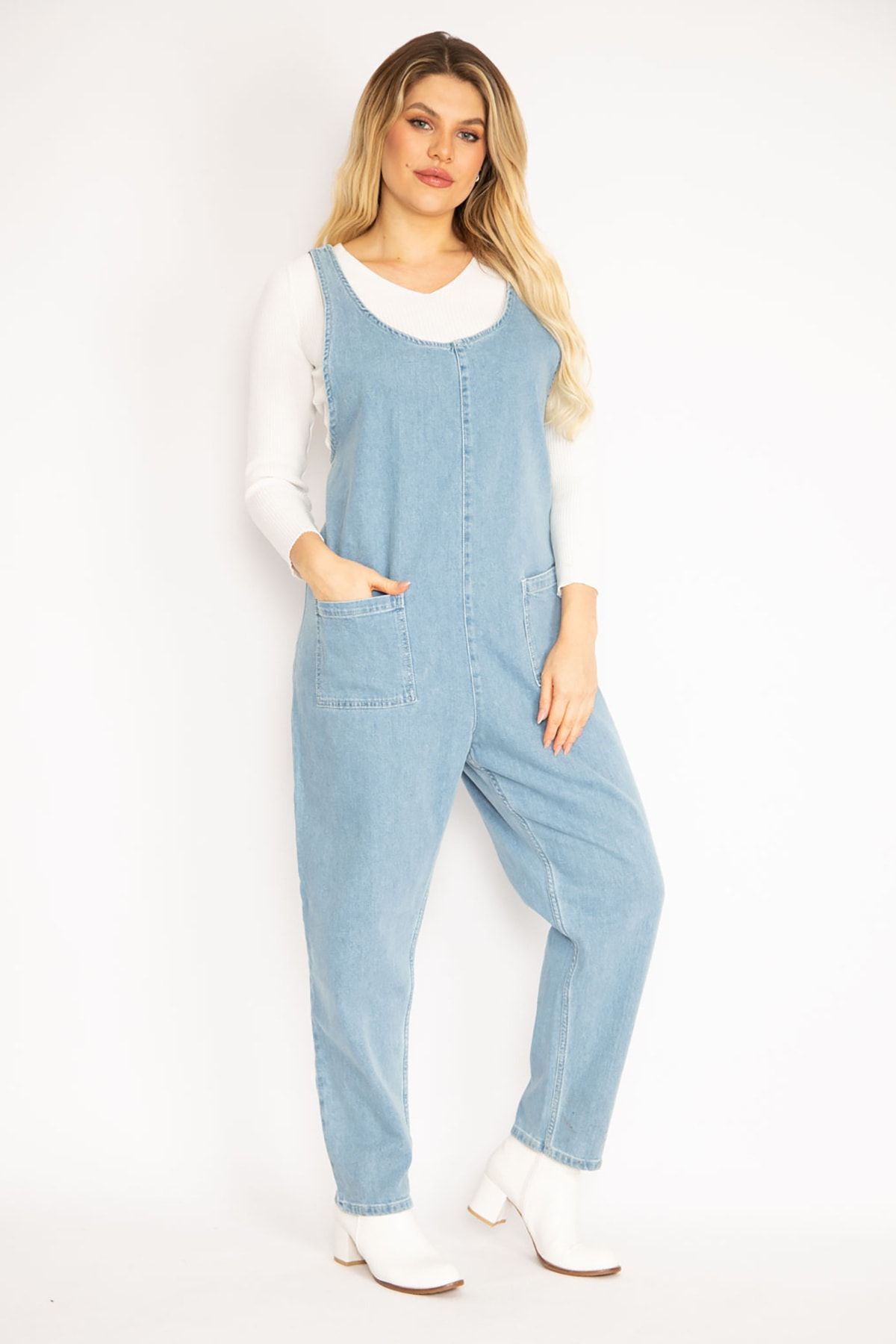 Kadın Mavi Cepli Kot Tulum 65n35148