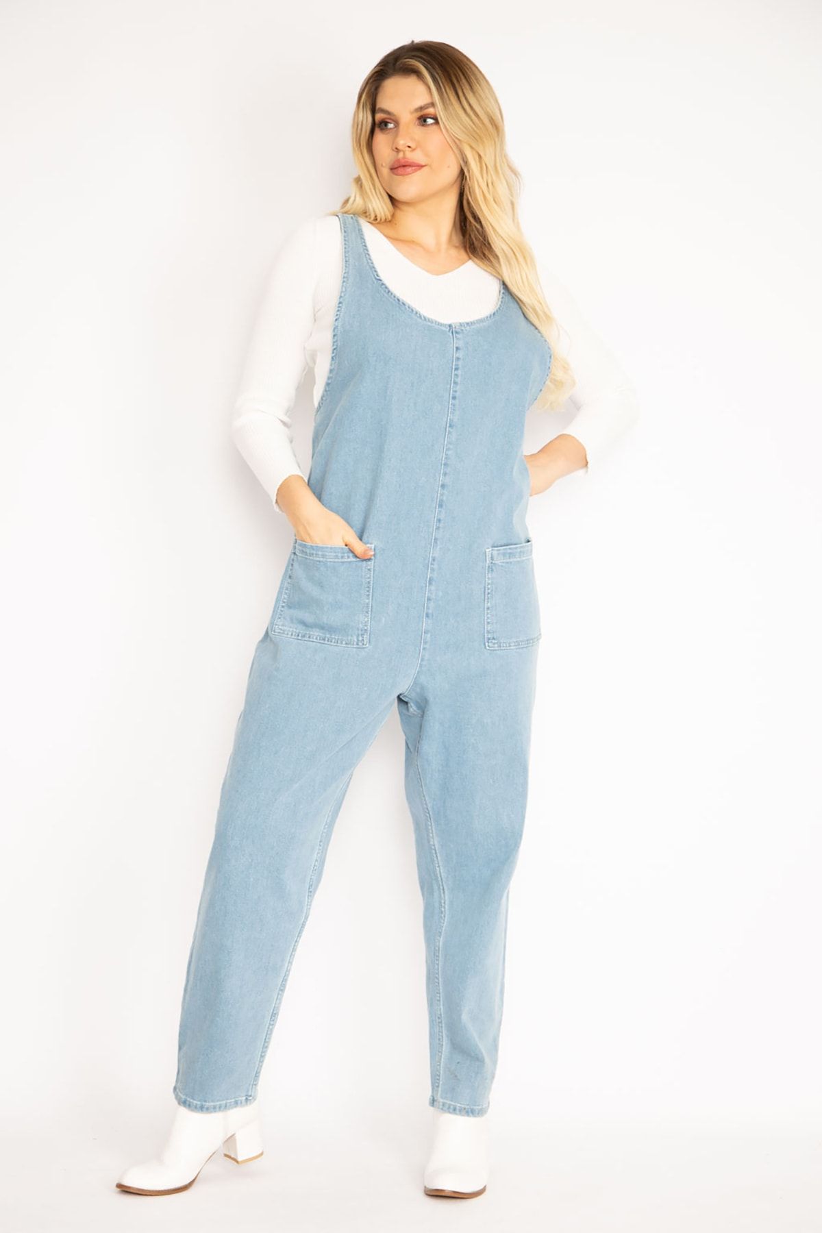 Kadın Mavi Cepli Kot Tulum 65n35148