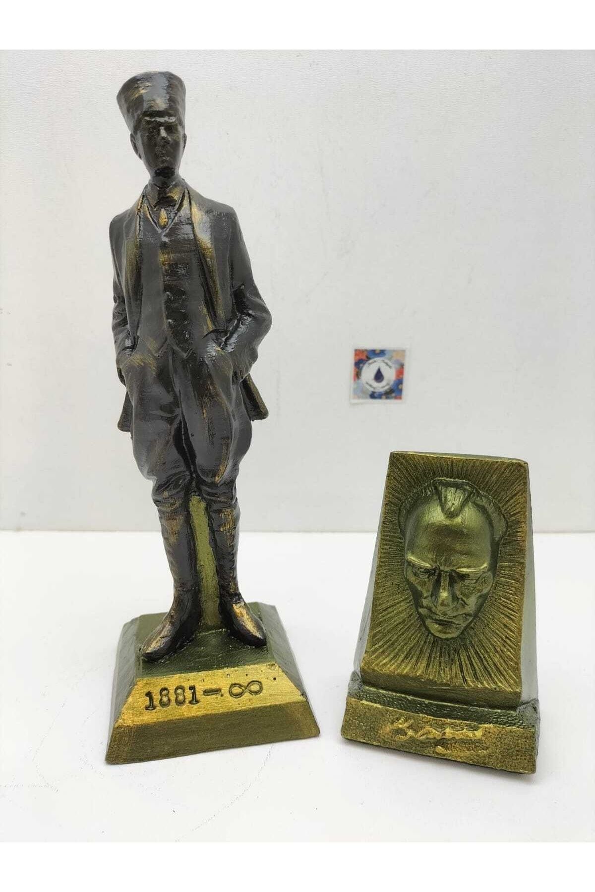 Mustafa Kemal Atatürk Heykeli + Atatürk Büst Hediyeli Set