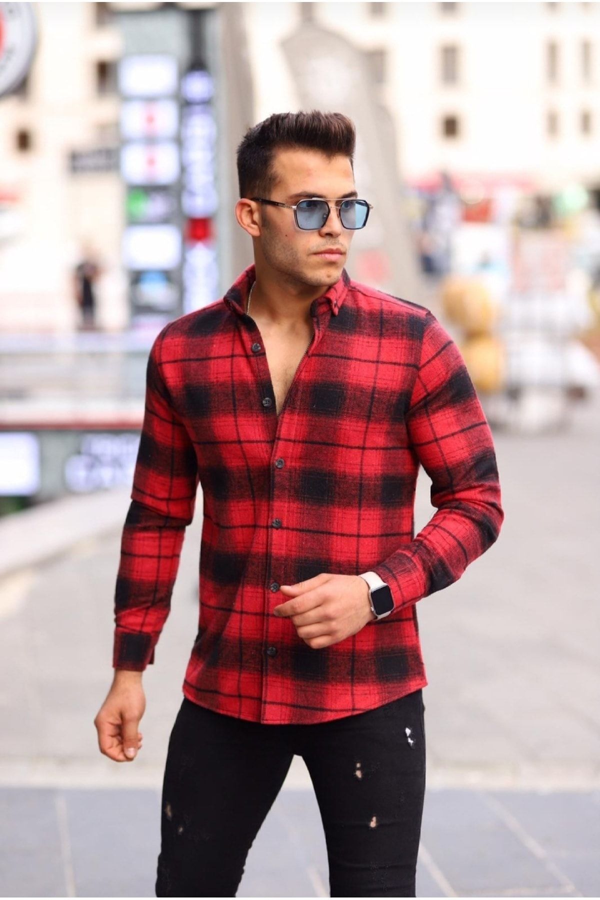 Man in lumberjack best sale shirt