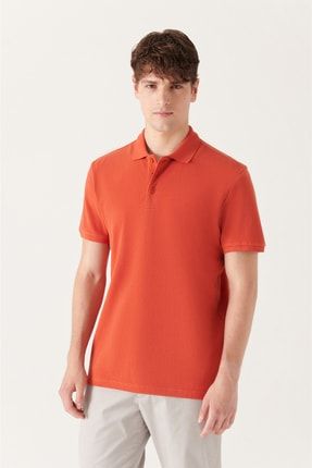 Erkek Koyu Turuncu Polo Yaka Slim Fit %100 Pamuk Basic T-Shirt E001004