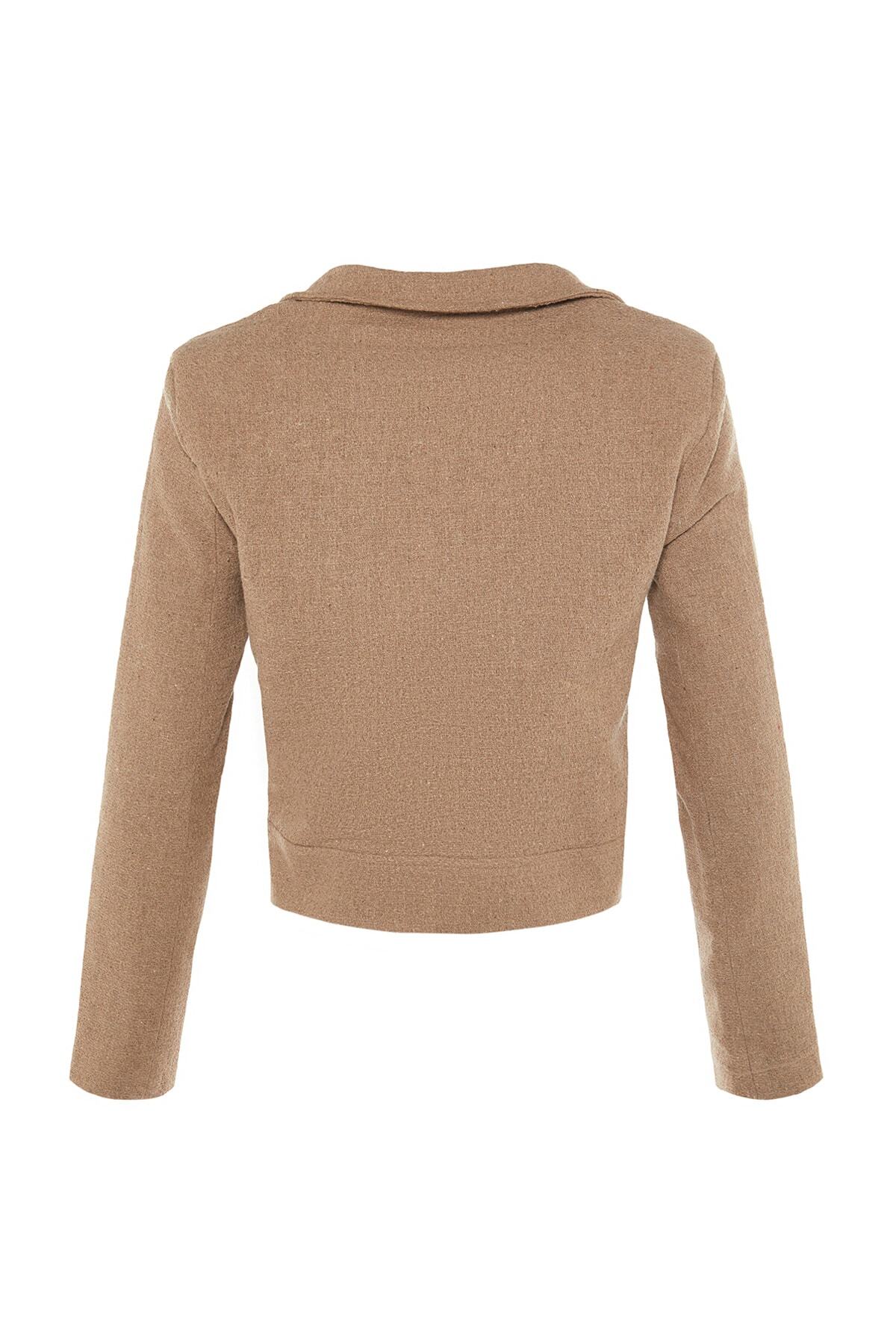 Trendyol Collection-Кафяво изрязано вталено тъкано яке TWOAW23CE00252 8