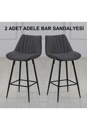 2 Adet Adele Ada Mutfak Ve Bar Sandalyesi - Bar Taburesi - Silinebilir Babyface Kumaş - Metal Ayak ADLBRMTLKMS
