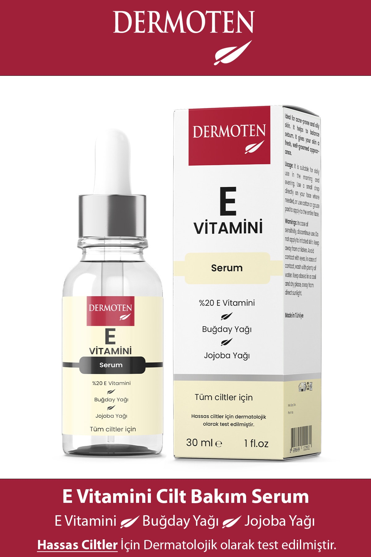 Dermoten E Vitamini Nemlendiricili Cilt Bakım Serum 30 ml
