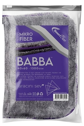 SmartBee Babba Çift Kat Mikrofiber Oto Kurulama Havlusu 40×60 1300gsm – Koyu Gri