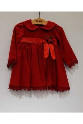 Uzun Kol Yırtmaçlı Tül Detaylı Kırmızı Kız Bebek Abiye Elbise 750