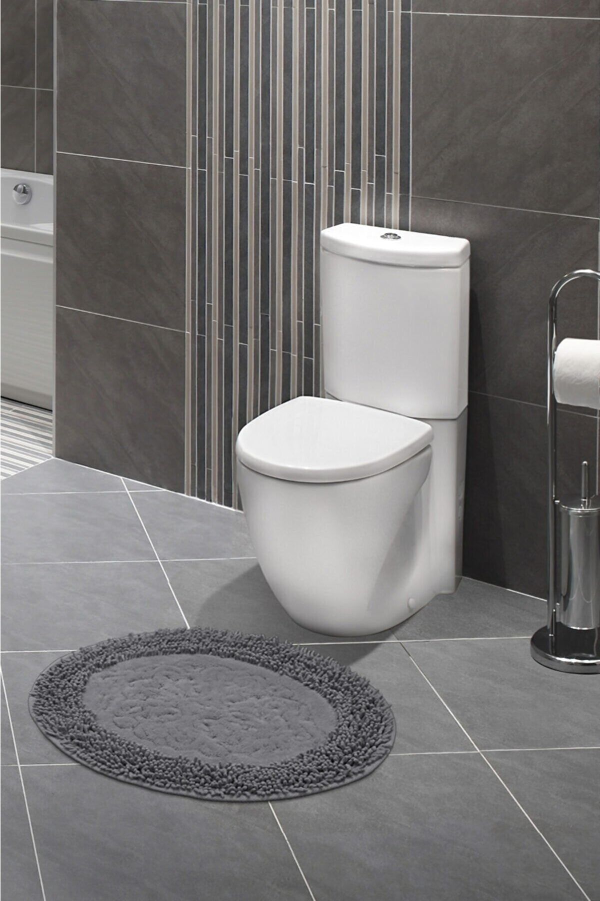 HOMENESS 2'li Gri Klozet Takımı &amp; Banyo Düzenleyici &amp; Banyo Pamuklu Oval 2'li Klozet Takımı IV11403