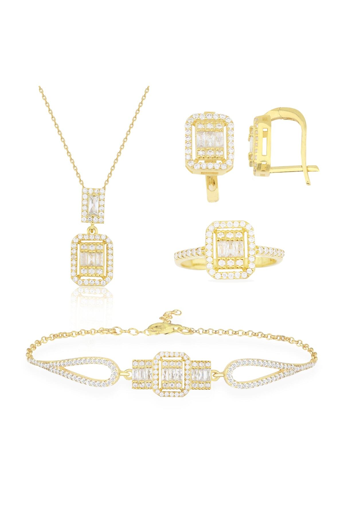 Silveranka 925 Ayar Gümüş Gold Baget Takı Seti