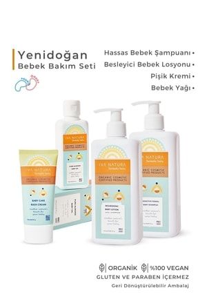 Organik Yenidoğan Bebek Bakım Seti - Bebek Şampuanı, Pişik Kremi, Bebek Losyonu, Yağı SET023IVA
