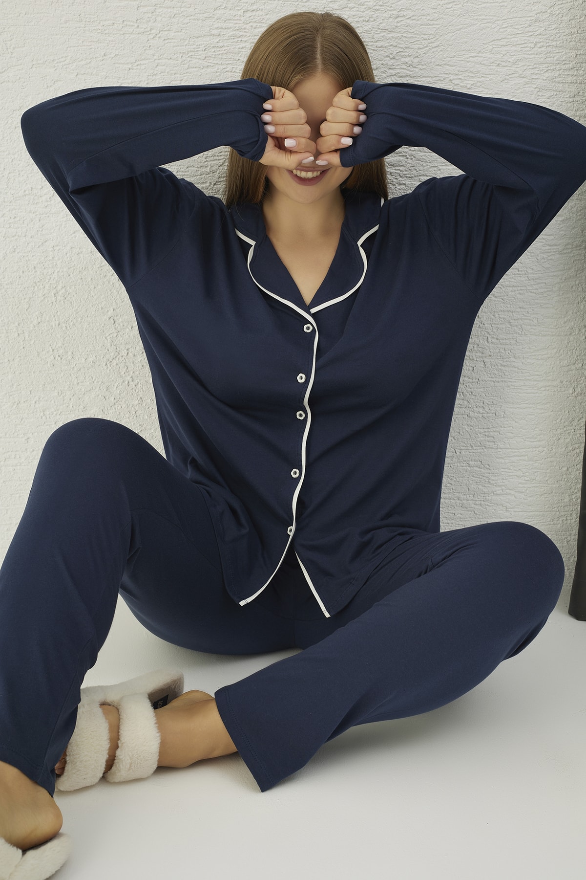 STRAWBERRY Battal Pamuklu Düğmeli Pijama Takım