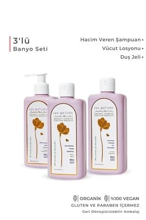 3'lü Banyo Seti - Hacim Veren Şampuan, Dinlendirici Duş Jeli, Canlandırıcı Vücut Losyonu SET002