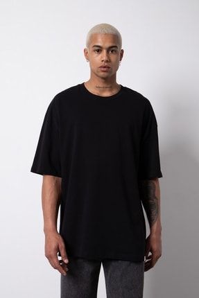 Oversize Basic Pamuklu T-shirt Siyah M1501