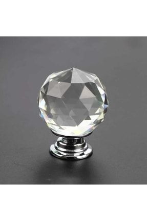 (4 ADET) Kristal Küre Şeffaf Krom Düğme Kulp Mobilya Vestiyer Komidin Şifonyer Ø 30mm Kristal30Krom4