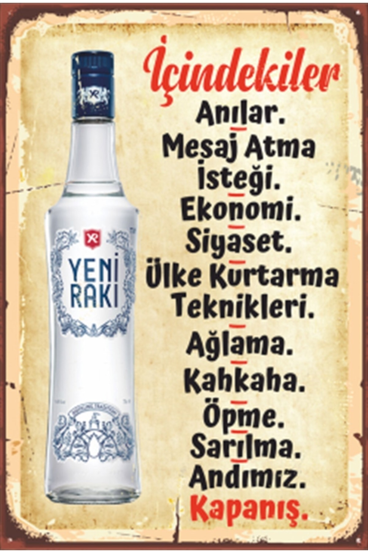 Turkish Raki Contents Retro Wooden Poster
