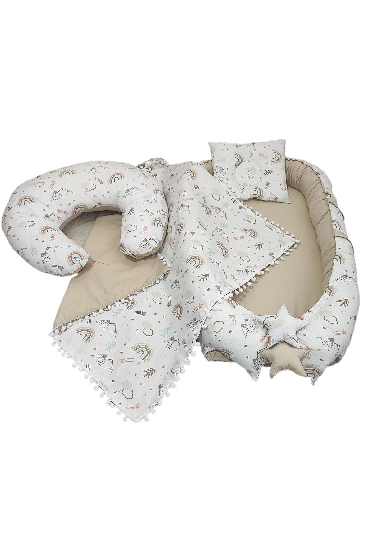 Bebek Atölyesi Babynest Set 4 Parça Gökkuşağı Açık Kahve Desen