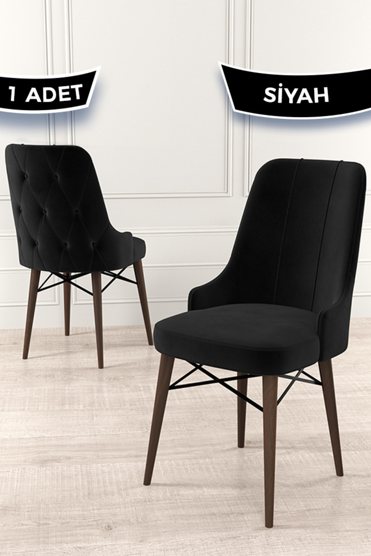 Araz Series, 1st Class Babyface Imported Fabric Black Chair , Walnut Hornbeam Feet