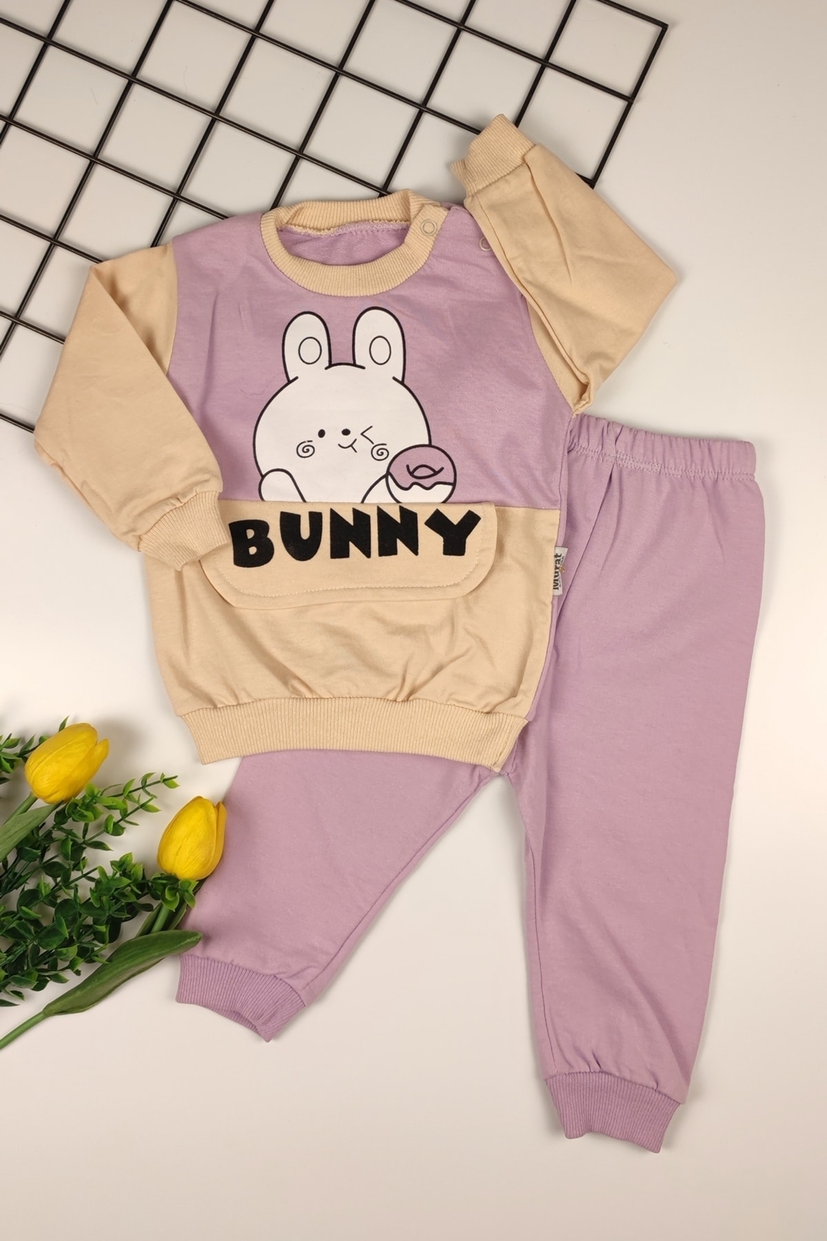 ADA BEBEK ÇOCUK Unisex Bunny Sevimli Tavşan Desenli Alt Üst Bebek Takımı