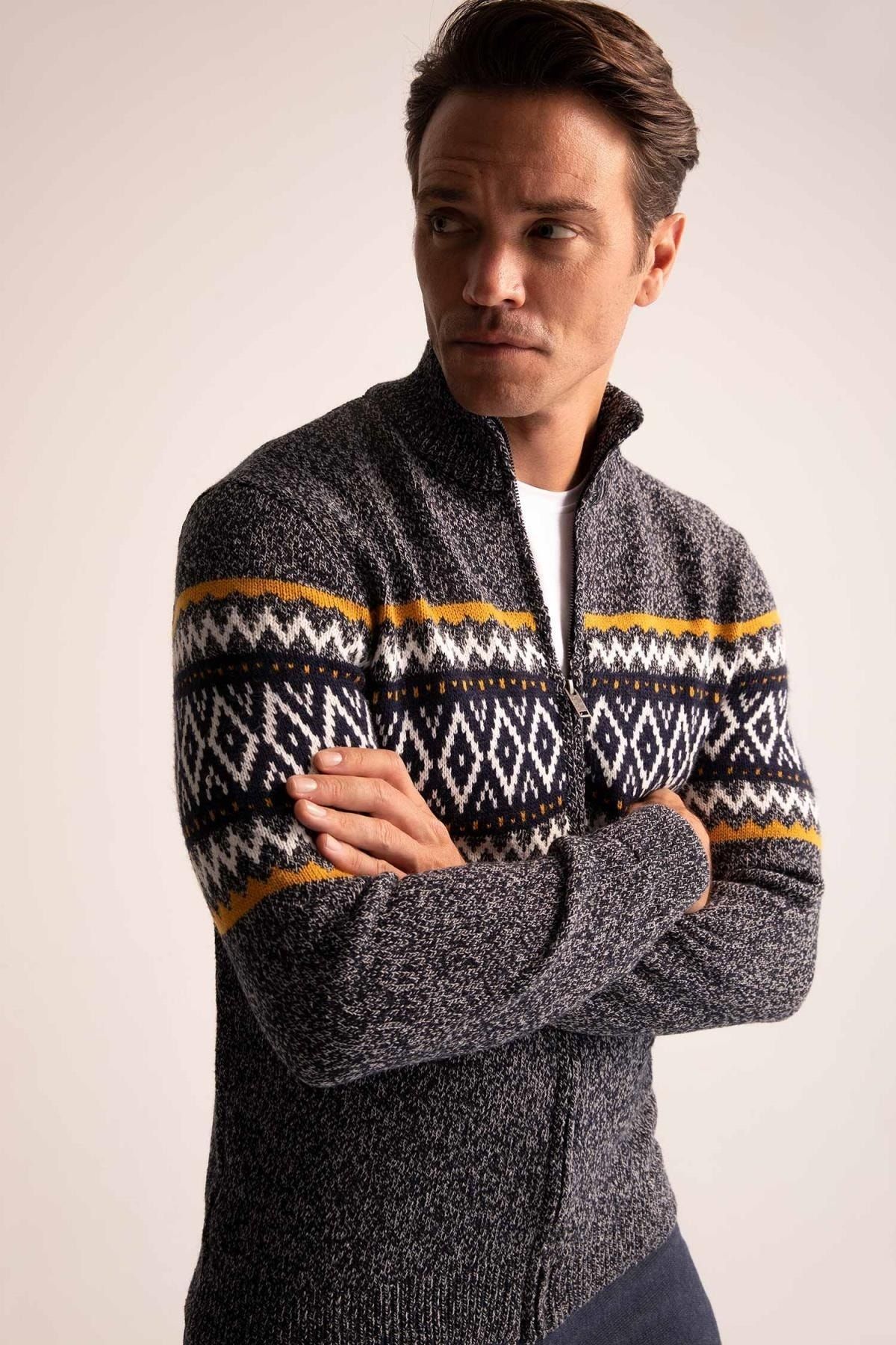 DeFacto-Regular Fit Half Turtleneck Cardigan 4