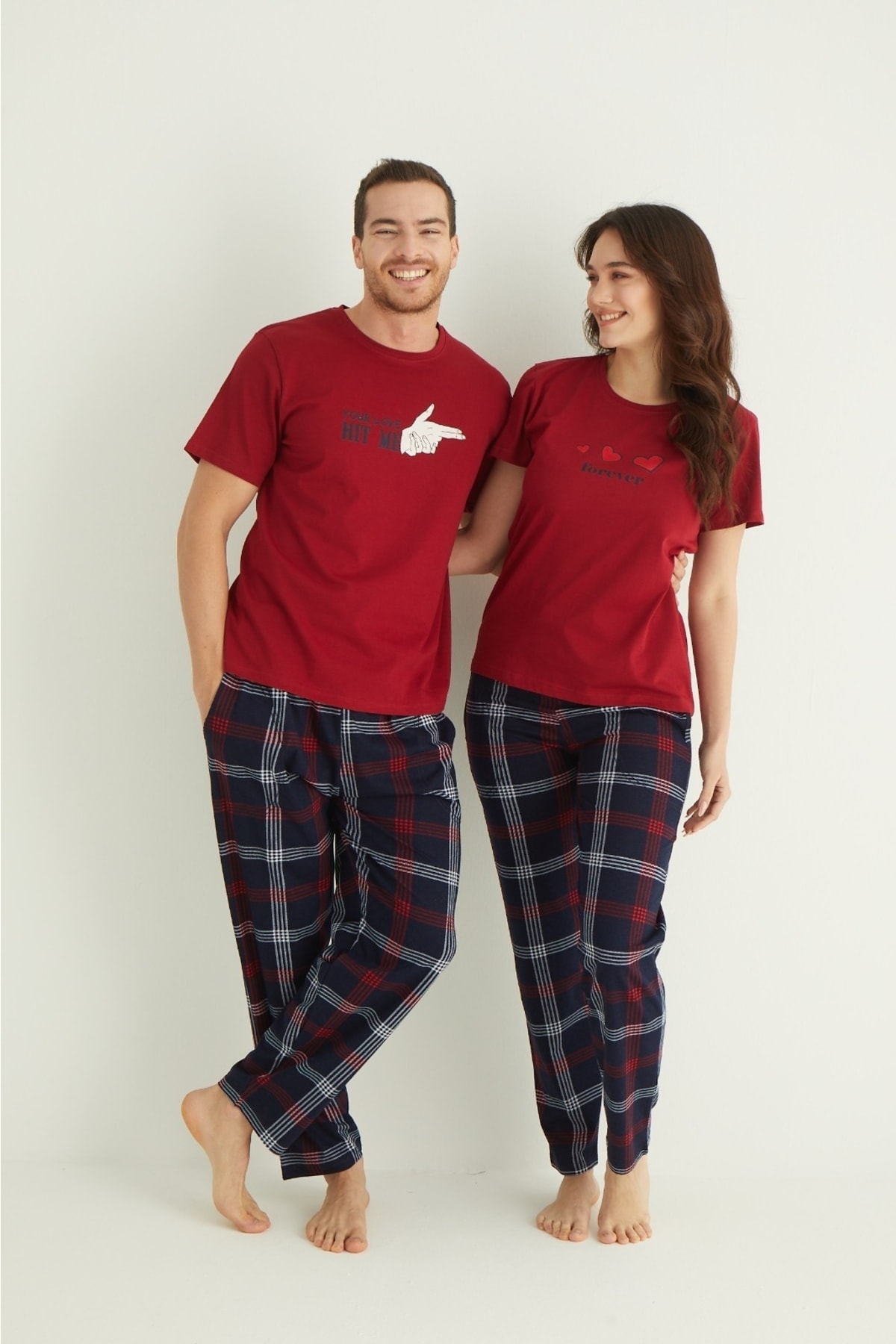 makkash Kadın (fiyatı Tek Ürün Için Geçerlidir) Kırmızı Alt Uzun Sevgili Çift Pijama Takımı