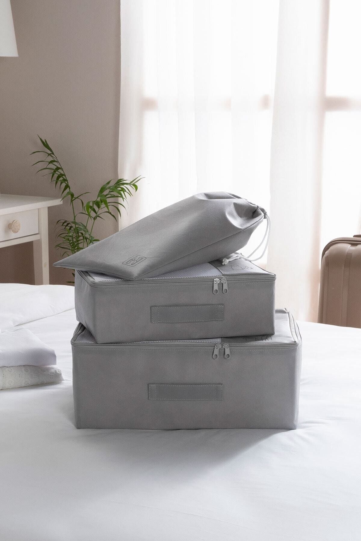 Ocean Home Textile 3-teiliges graues Koffer-Organizer-Koffer