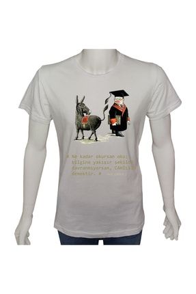 Unisex T-shirt Beyaz 'aforizma / Cehalet1' Baskılı MT22-UTURS-0004-BYZ
