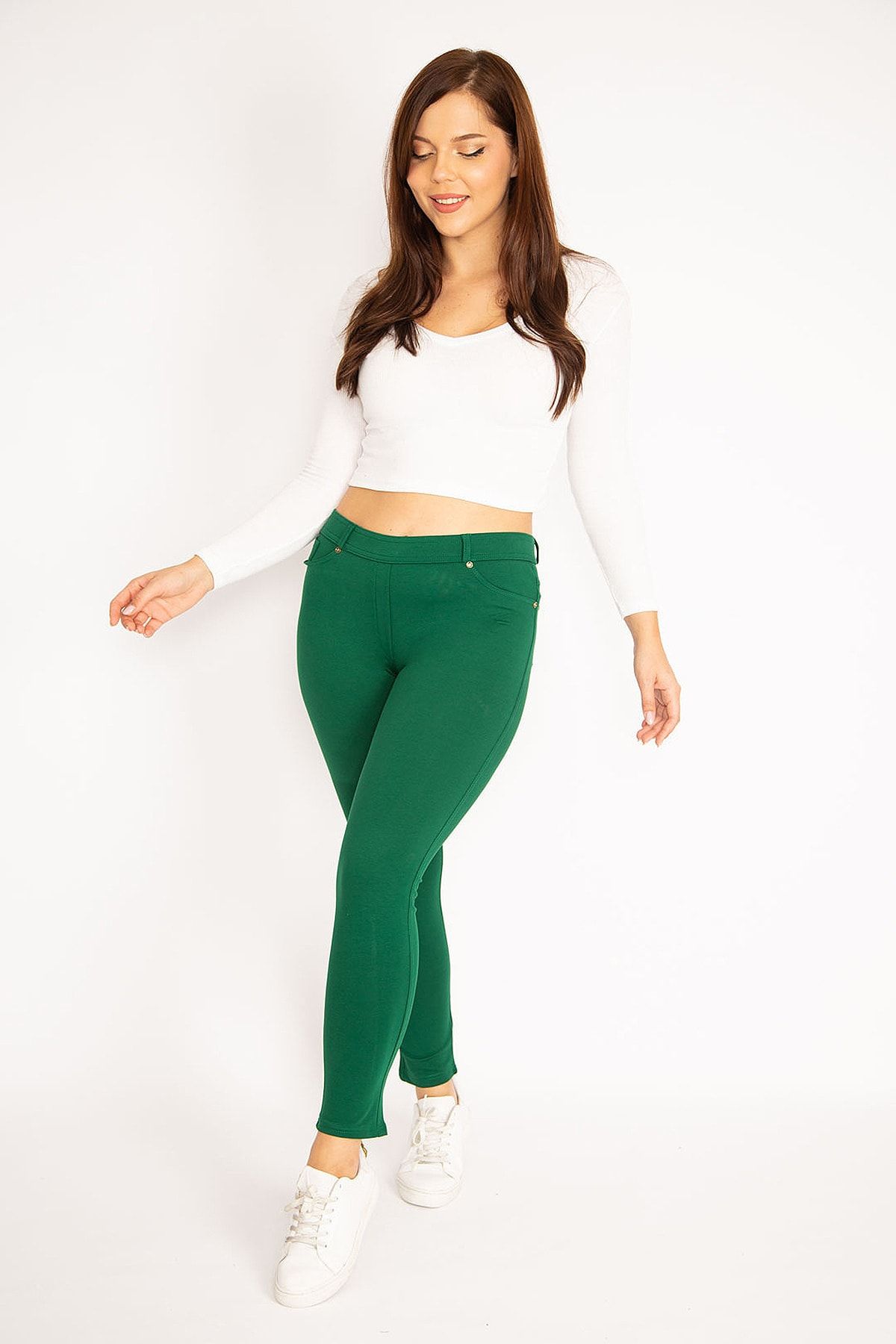 Şans Tekstil Women's Green Front Ornamental Pocket and Back Pocket
