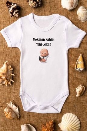 Özel Tasarım Patron Bebek Mekanın Sahibi Yeni Geldi Yazılı Bebek Body Beyaz Badi Zıbın 5128 OVEROZBABY5128
