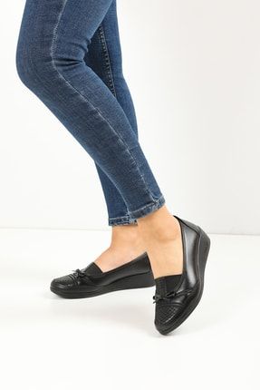 Kadın Siyah Ortopedik Anne Babet Klasik Ayakkabı Topuklu Günlük Ayakkabı Anne Ayakkabı Casual Ayzen YK17